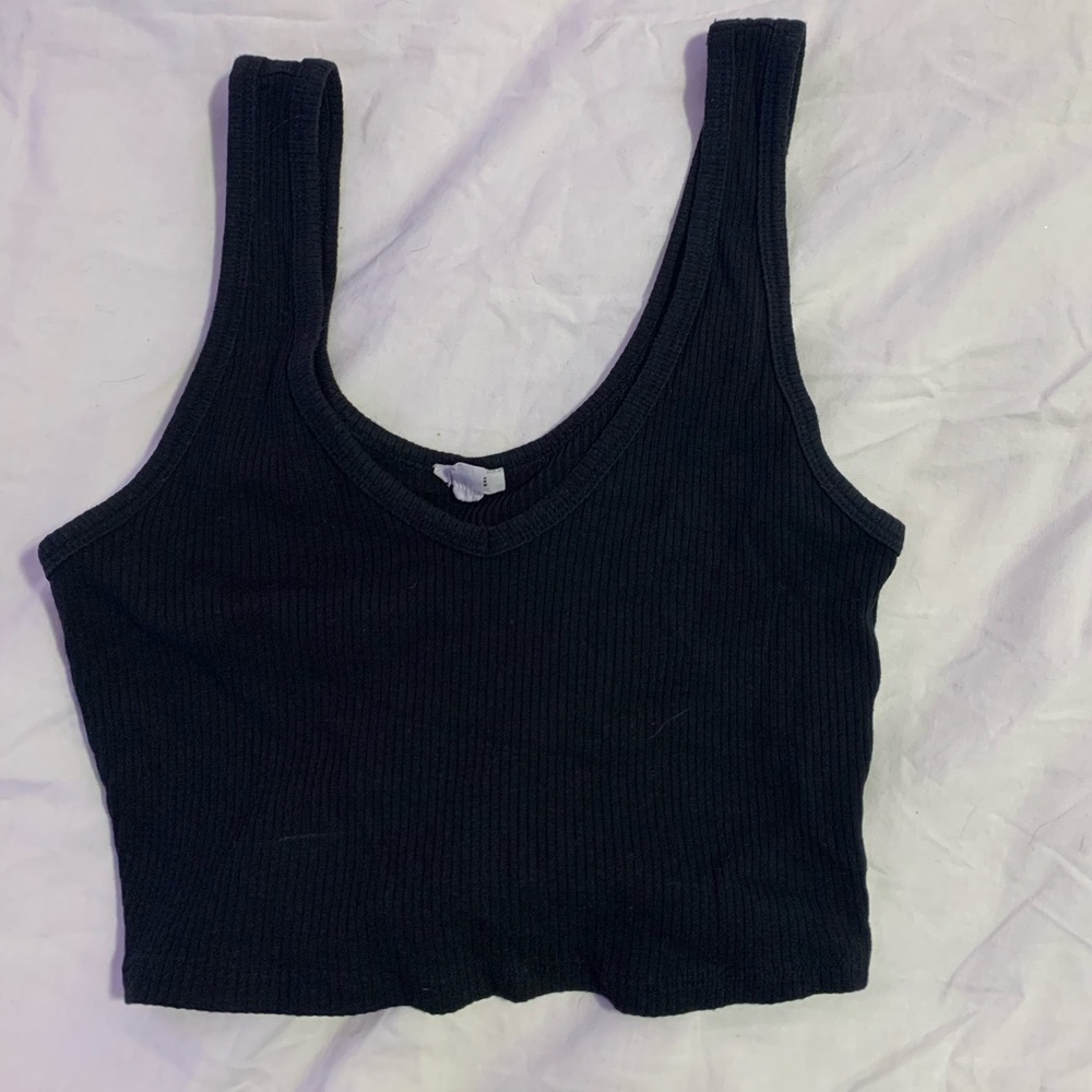 Garage black v-neck cropped tank top
